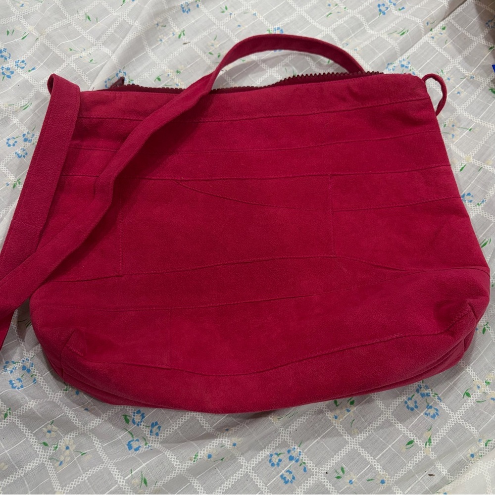 Vintage Hot Pink Suede Shoulder Bag Purse